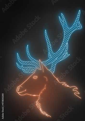 Neon effect Antelope outline digital art photo