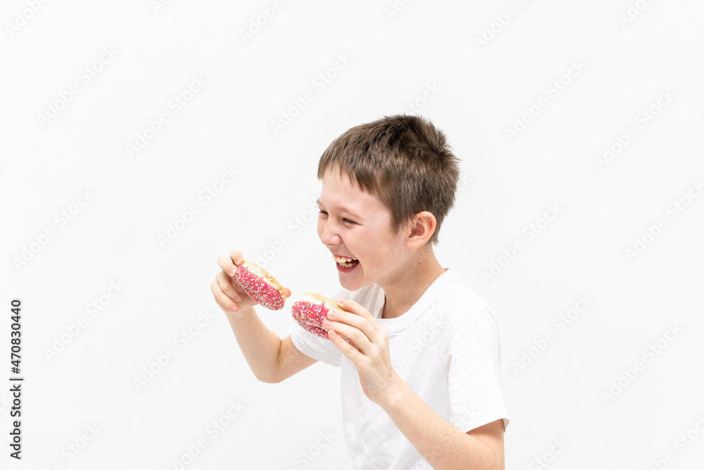 portrait of a boy with a donut on his face portrait of a boy with a donut on his face