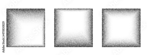 Square grain pattern vector background. Black noise stipple dots frames. Sand grain effect. Dots grunge banner. Abstract noise square pattern. Stipple circles texture. Dotted frame vector