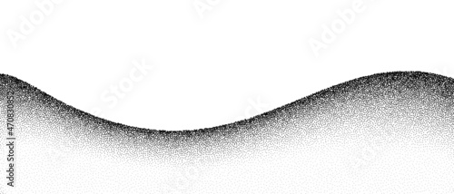 Mountain grain pattern vector background. Black noise stipple dots wave. Sand grain effect. Dots grunge banner. Abstract noise dotwork pattern. Stipple circles texture. Dotted vector background.