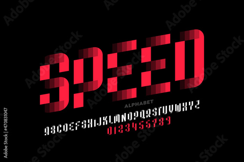 Speed style font design, alphabet letters and numbers vector illustration