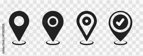 Map pin icon. location pin place marker. Location icon. Map marker pointer icon set. GPS location symbol collection.  Modern map markers. Vector icon isolated on transparent background.