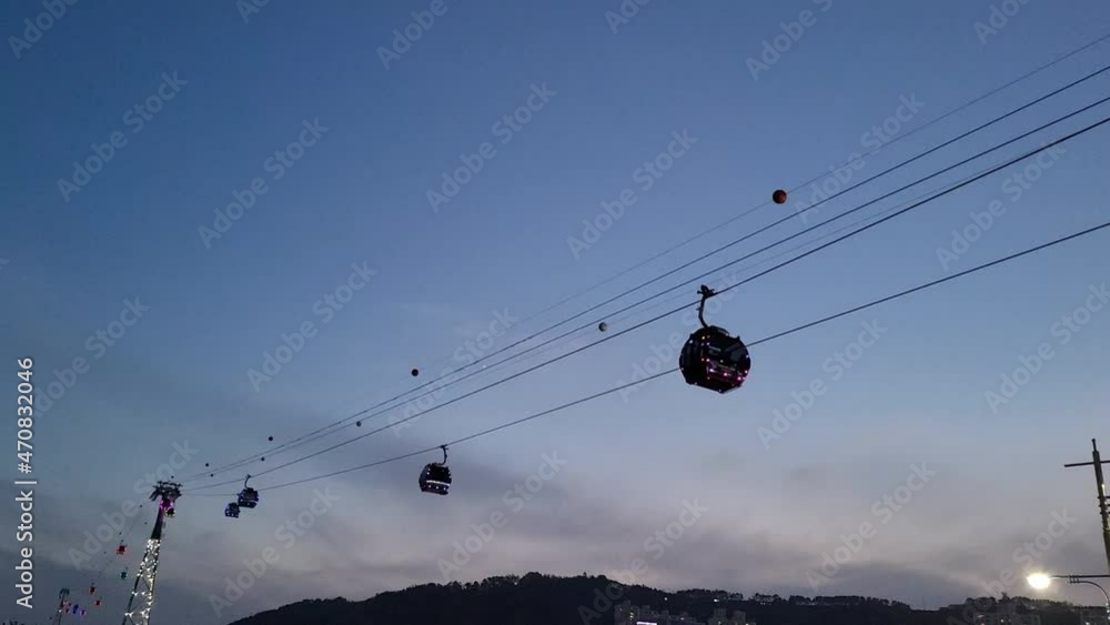 Video shooting of cable car with night view and illumination decoration Video shooting of cable car with night view and illumination decoration