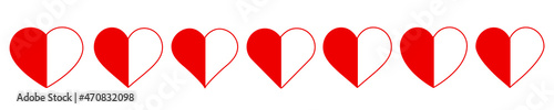 Red heart icons set. Love sign. Stock Vector.	