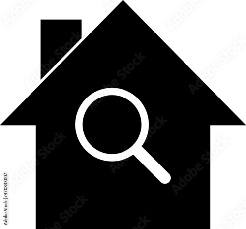 家とルーペのアイコン。住宅調査などに用いるベクター。