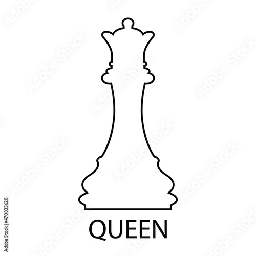 The Queen chess piece. Outline of a chess piece. Vector illustration isolated on a white background for design and web.