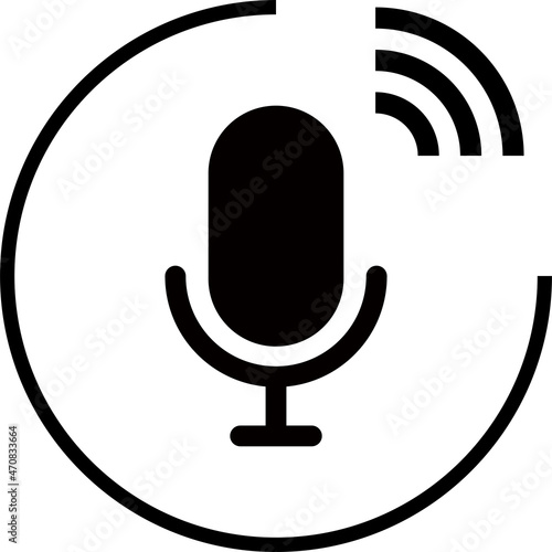 マイクから発信される音声。ポッドキャストのベクターアイコン。