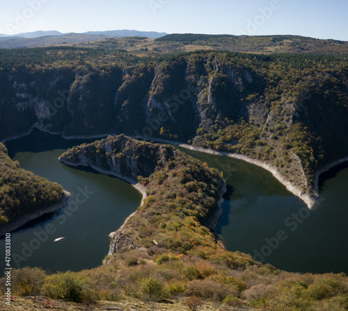 Uvac Special Nature Reserve, Uvac River Canyon with beautiful meanders between Zlatar and Zlatibor Mountains in Serbia