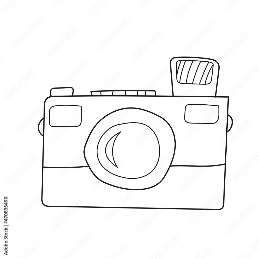 Simple coloring page. Camera. Line art. Line icon. Coloring pages for  children. Black and white vector illustration for coloring book. Stock  Vector | Adobe Stock