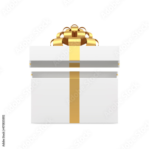 Cute realistic rectangle wrapped white gift box with open cap unpacking 3d blank vector illustration