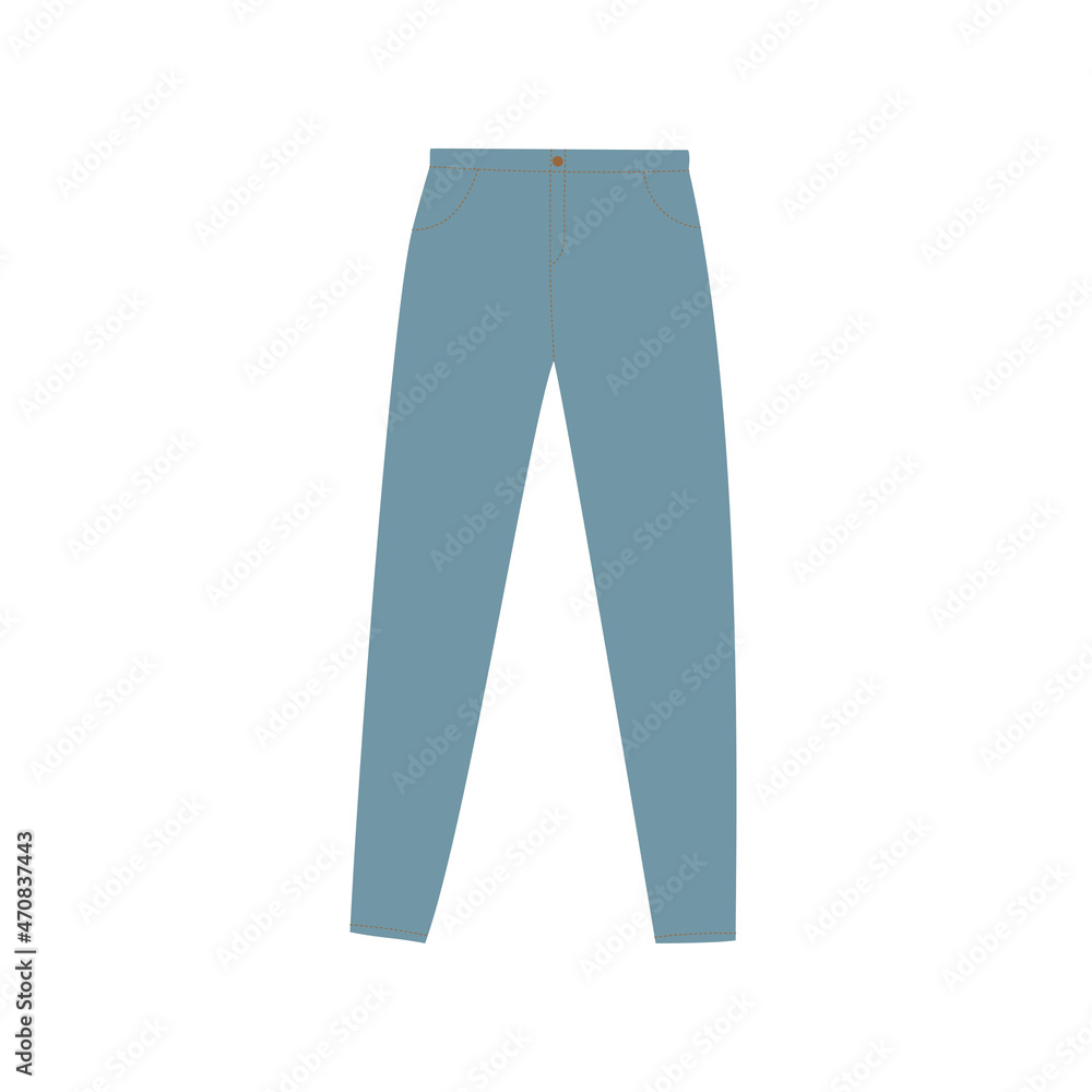Blue denim jeans pants in doodle style. Casual men and women clothes. Blue denim jeans pants in doodle style. Casual men and women clothes.