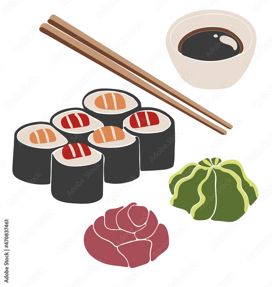Sushi set. Collection of fast fool in asian - Stock Illustration  [102792688] - PIXTA