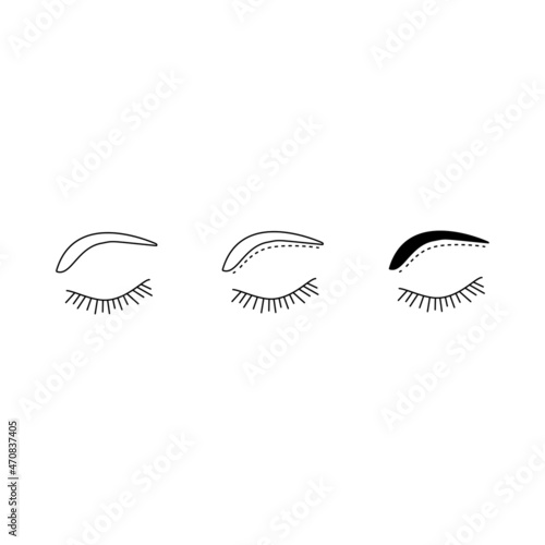 Eyebrows shaping correction color icons set. Straight and soft arched eyebrows shape, brows microblading, tweezing. Isolated vector illustrations