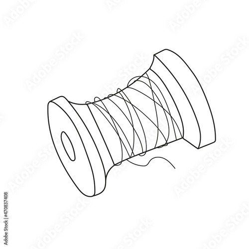 Simple coloring page. Hand drawn vector illustration wooden spool thread, coloring book