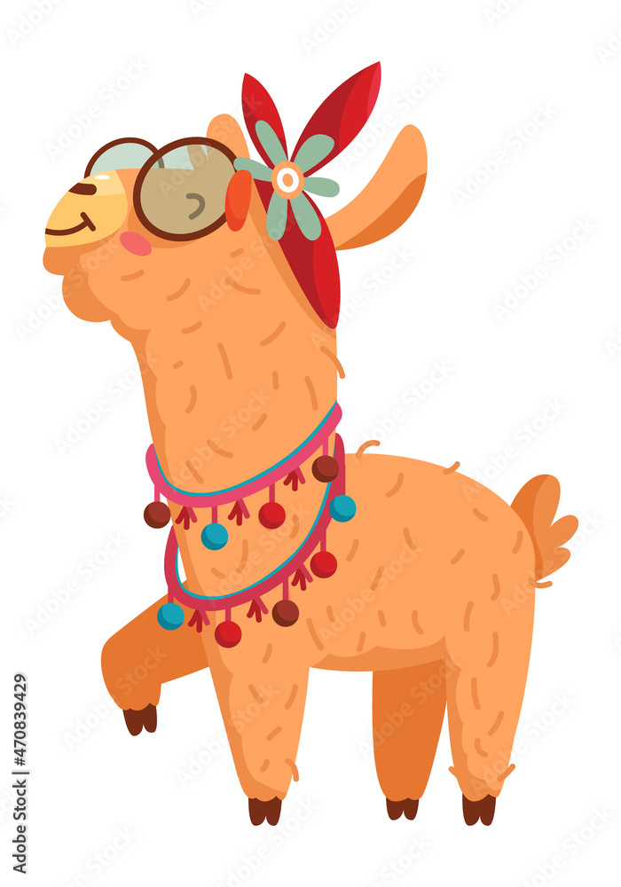 Fototapeta premium Funny cartoon llama. Cute peruvian alpaca in glasses