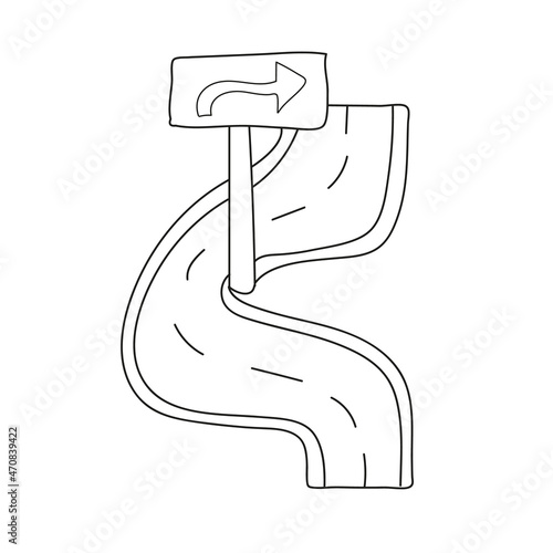 Simple coloring page. Road detour sign. Cartoon style on white background. Thin line detour icon isolated on white background.