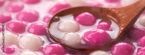 Boiling traditional delicious tangyuan for Winter Solstice Festival food