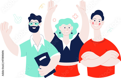 The composition with businesslike, modern young people