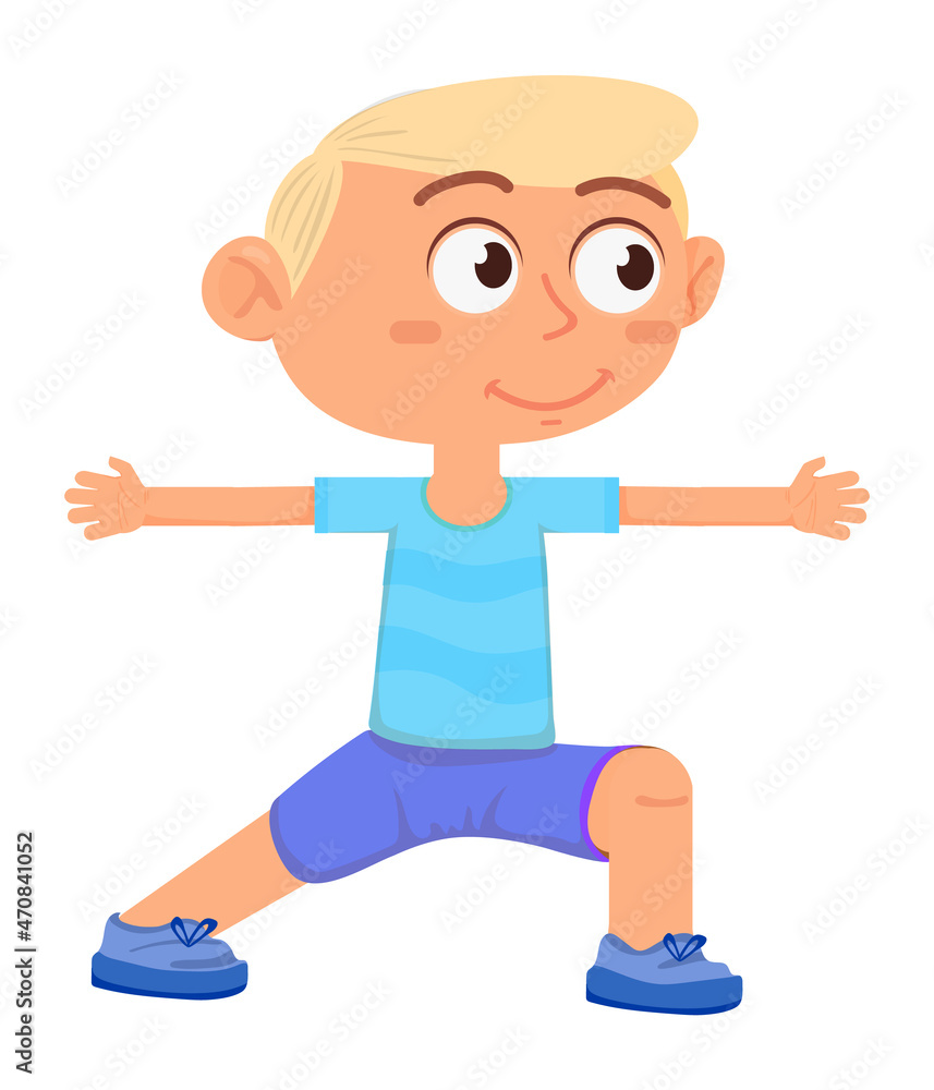 Boy exercise. Morning workout icon. Cartoon kid Boy exercise. Morning workout icon. Cartoon kid