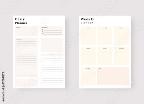 Daily and weekly planner template. Set of planner and to do list. Modern planner template set. Vector illustration.