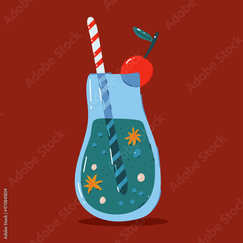 Christmas drink cocktail with straw vector cartoon illustration isolated on a white background.