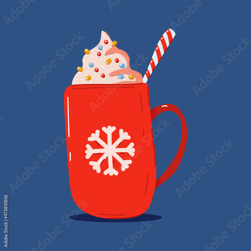 Christmas hot drink in red cup vector cartoon illustration isolated on a white background.