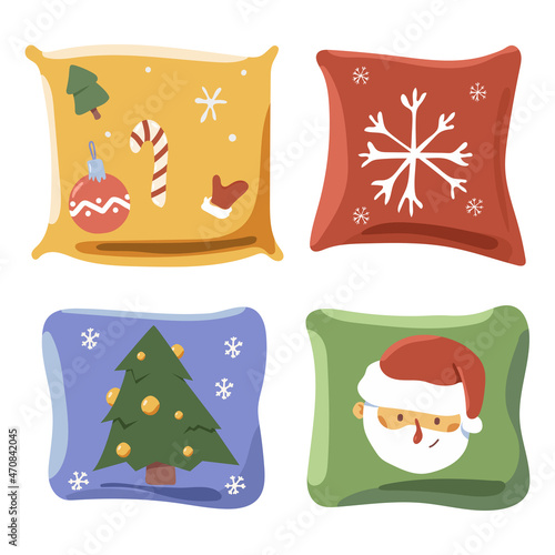 Christmas pillows vector cartoon set isolated on a white background.