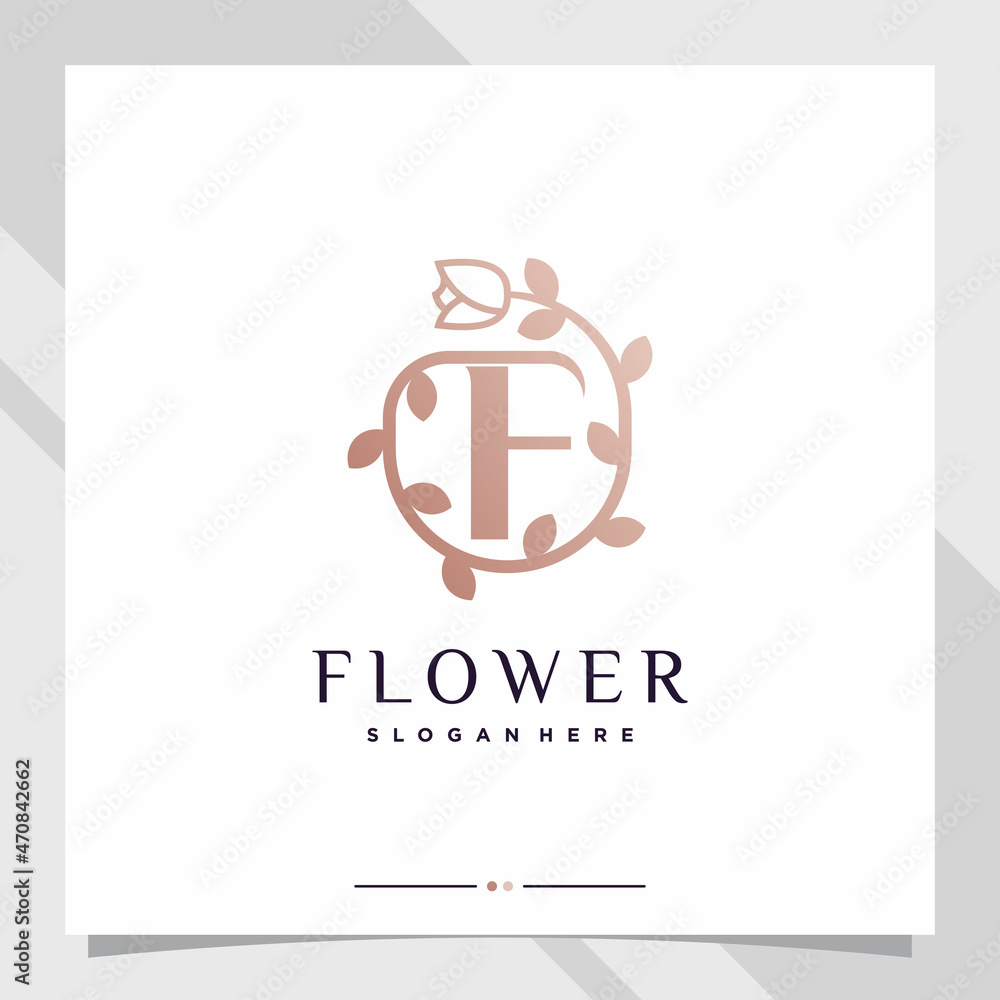 Flower logo design with initial letter F with unique concept Flower logo design with initial letter F with unique concept