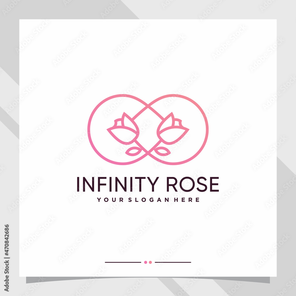 Infinity and rose flower logo design with line art style