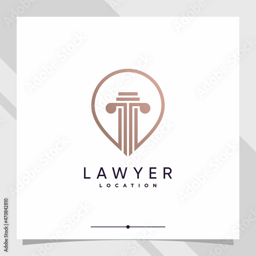 Creative lawyer location logo design with pin point