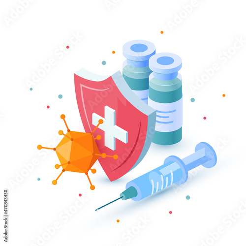 Vaccine concept in isometric view, vector image