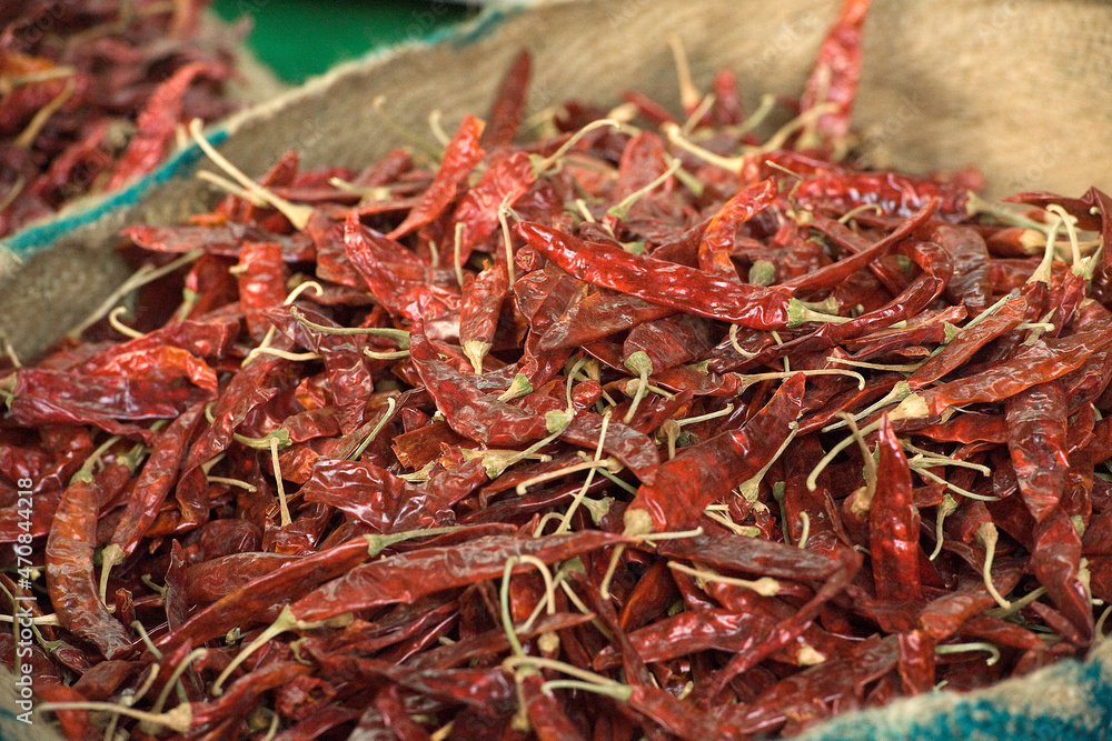 Red chillies at an Indian market Red chillies at an Indian market