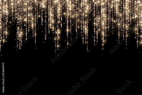 Bronze gold holiday decoration glitter garland on black background. Vector