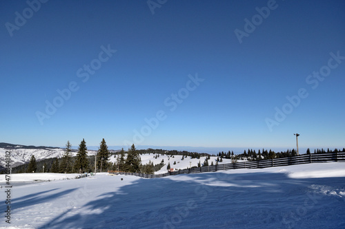 winter landscape with snow - Arena Platos ski resort, Paltinis, Sibiu, Romania, Europe 