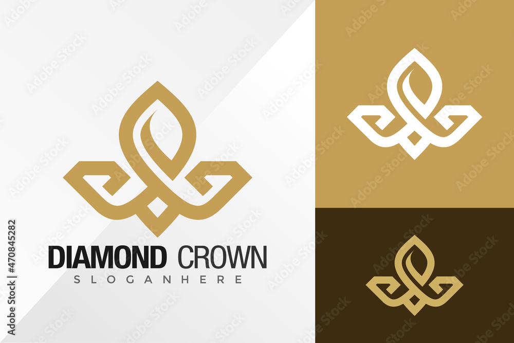 Diamond Crown with Leaf Logo Design Vector illustration template Stock ...