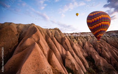 Famous hot air balloon festival above mountains in Cappadocia, Turkey