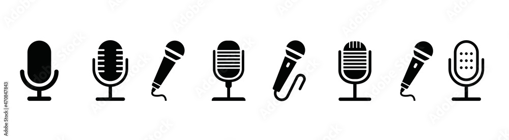Microphone icon set. Different microphone collection. Media and Web icons in line style.  - obrazy, fototapety, plakaty 
