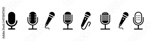 Microphone icon set. Different microphone collection. Media and Web icons in line style. 
