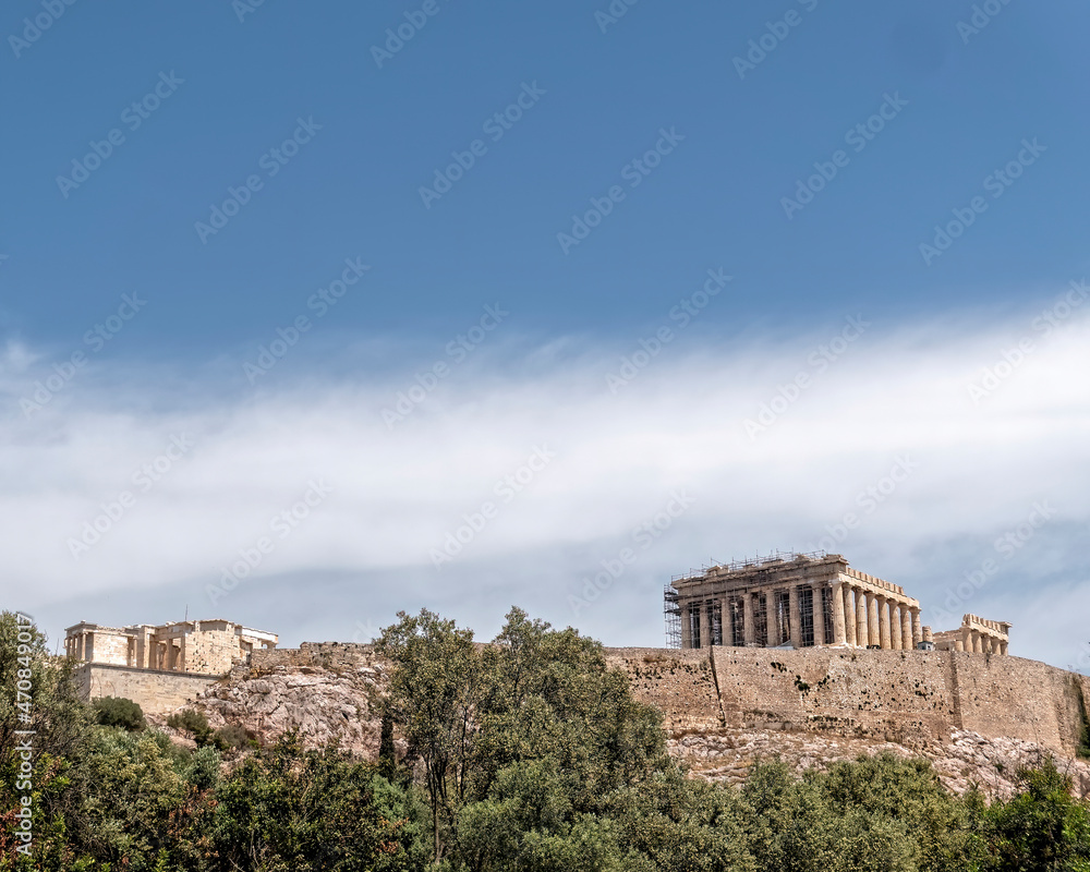 Parthenon ancient temple and Propylea on Acropolis of Athens Greece