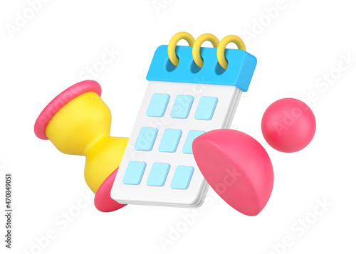 Fotografiet Human skittle pin with calendar on spiral and hourglasses 3d icon isometric illu