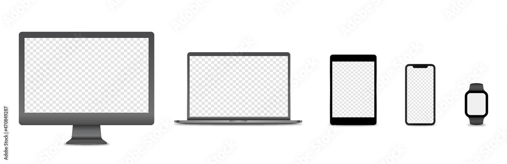 Device screen set - laptop smartphone tablet computer monitor. Realistic models smartphone with transparent screens. Smartphone mockup collection. 3D mobile phone with shadow on transparent background Device screen set - laptop smartphone tablet computer monitor. Realistic models smartphone with transparent screens. Smartphone mockup collection. 3D mobile phone with shadow on transparent background