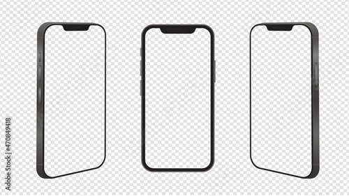 Device screen - Phone, mobile. Realistic models smartphone with transparent screens. Smartphone mockup collection. 3D mobile phone with shadow on transparent background