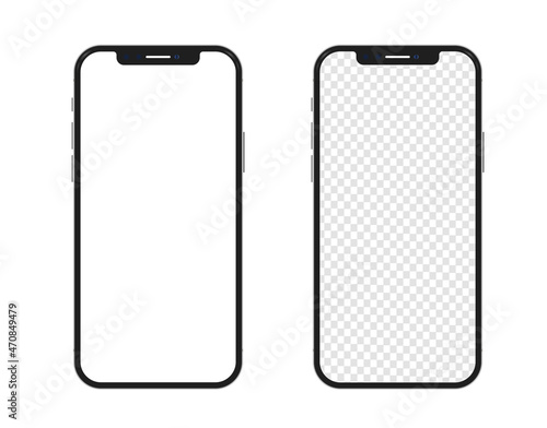 Device screen - Phone, mobile. Realistic models smartphone with transparent screens. Smartphone mockup collection. 3D mobile phone with shadow on transparent background