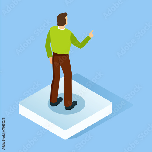 Back View. Person Performing on the Scene. Leader illustration. Vector illustration