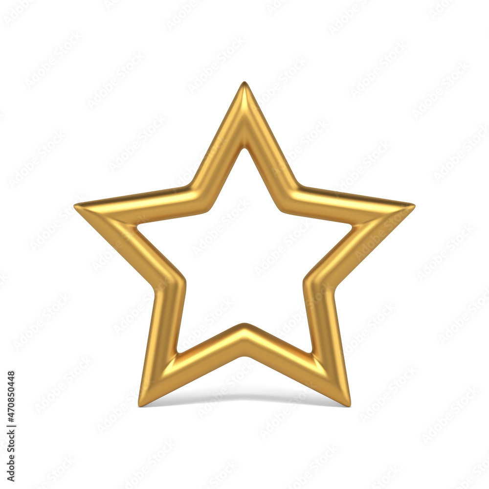 Luxury golden five pointed star shape contour Christmas tree decorative element 3d realistic vector Luxury golden five pointed star shape contour Christmas tree decorative element 3d realistic vector