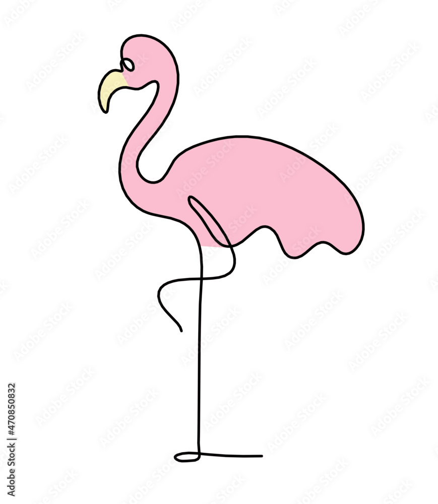 Silhouette of color abstract flamingo as line drawing on white. Vector Silhouette of color abstract flamingo as line drawing on white. Vector