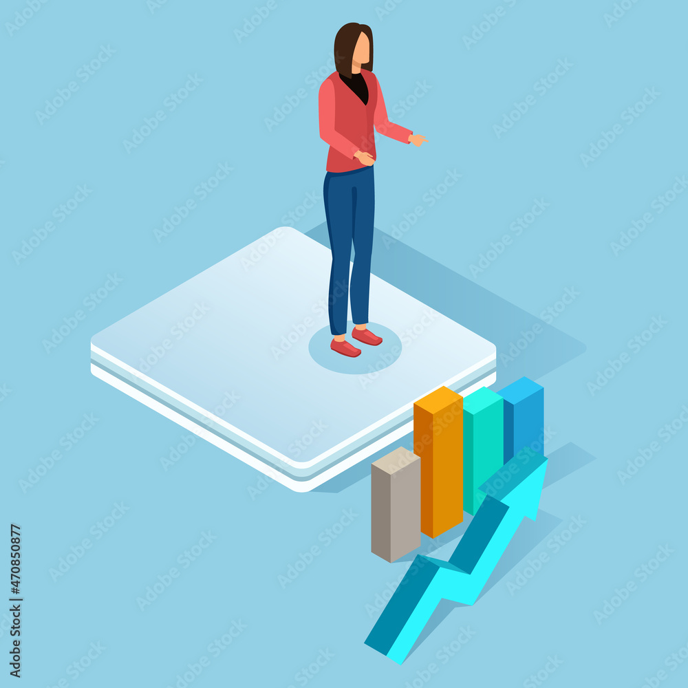 Woman Performing A Financial Report on Podium. Vector illustration Woman Performing A Financial Report on Podium. Vector illustration