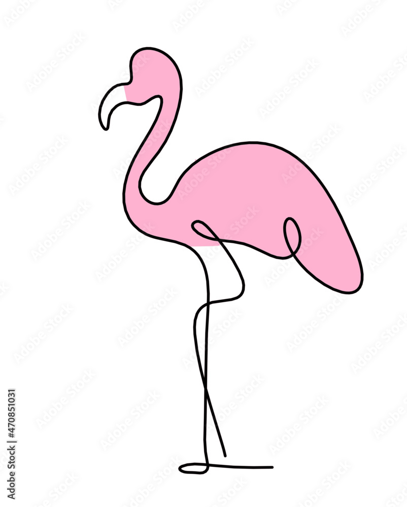 Obraz premium Silhouette of color abstract flamingo as line drawing on white. Vector