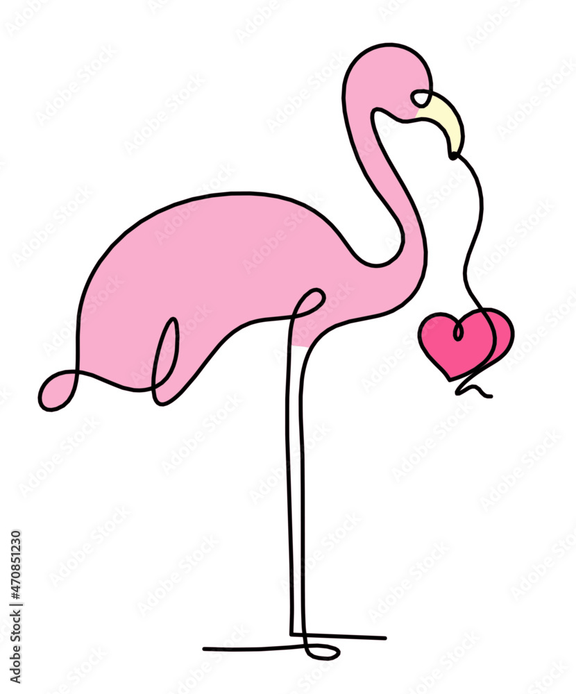 Silhouette of color abstract flamingo as line drawing on white. Vector Silhouette of color abstract flamingo as line drawing on white. Vector