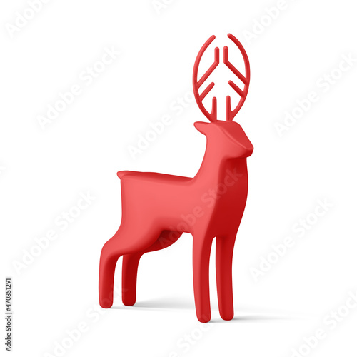 Bright glossy minimalist horned red deer bauble Christmas toy isometric realistic 3d template vector